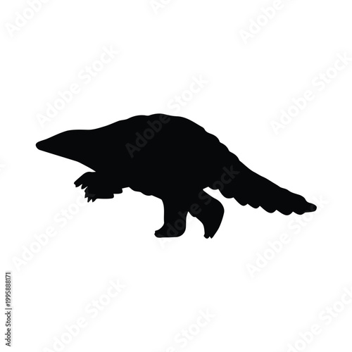 Silhouette of a pangolin moving along a surface with its distinctive scales visible Vector