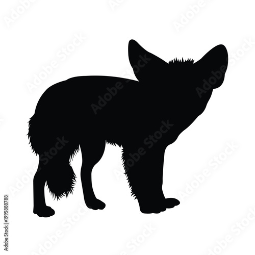 Silhouette of a cat with bushy tail and perked ears standing on all fours Vector