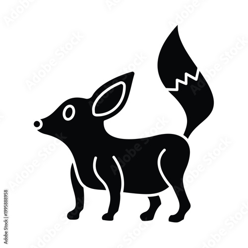 A stylized black silhouette fox standing on all fours with upright ears and bushy tail Vector