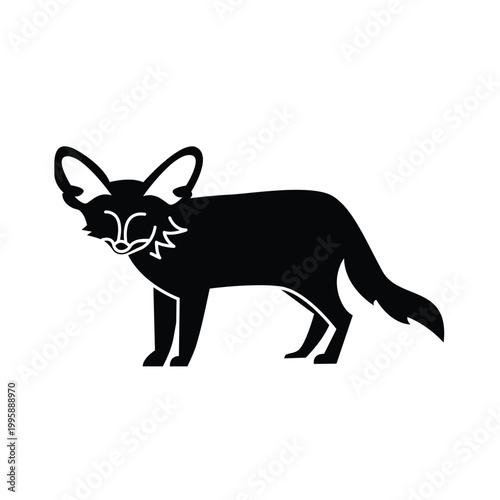 Black and white illustration of a stylized fennec fox standing on all fours Vector