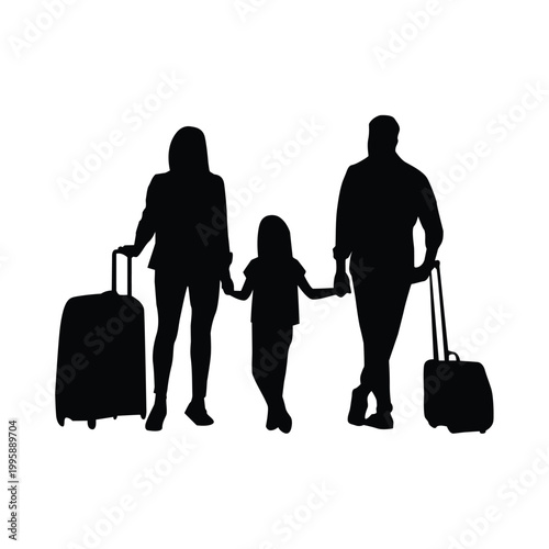 Family traveling together with luggage silhouettes Vector