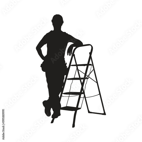 A person using a step ladder for maintenance or reaching high places. Vector