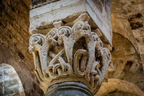carved capital, San Cataldo Church,  12th century,  Palermitan buildings in the Arab-Norman style, , World Heritage Site, Palermo, Sicily, Italy