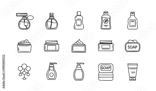 Thin line cosmetics icons set editable stroke perfume shampoo cream and personal care symbols collection isolated on white background