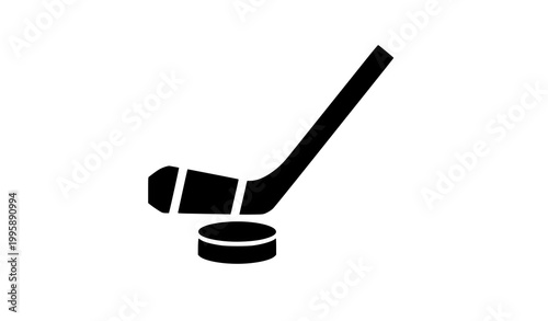 Minimal hockey stick and puck silhouette logo style black and white sports vector illustration