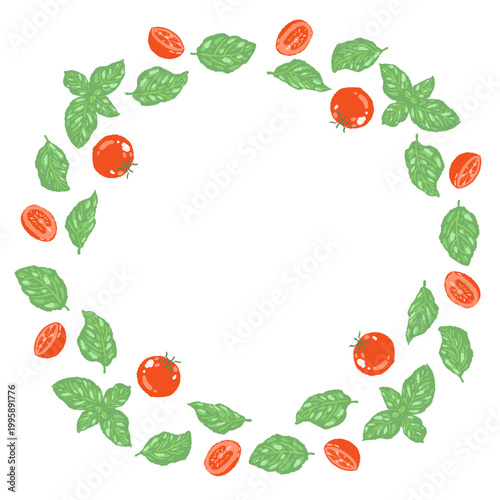Round Frame with Basil and Tomatoes