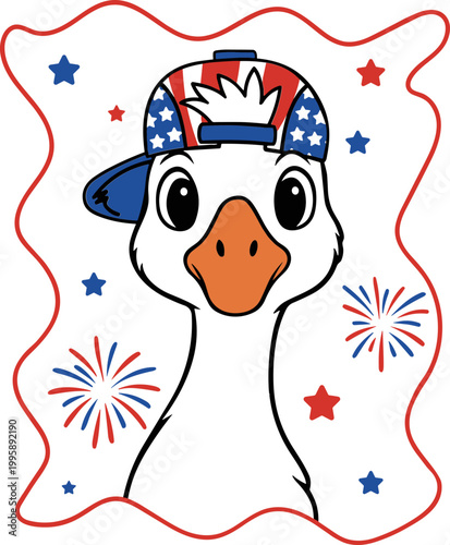 4th of July goose png svg, 4th of July Goose Boy Svg, Kids 4th of July Goose America cap svg