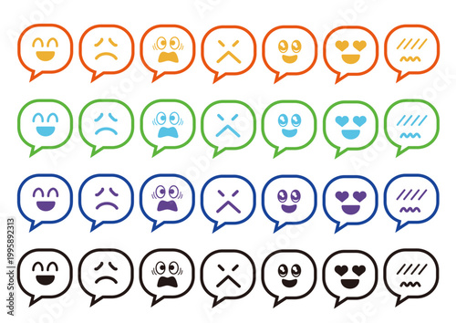 感情を表現する顔のふきだし付きアイコン