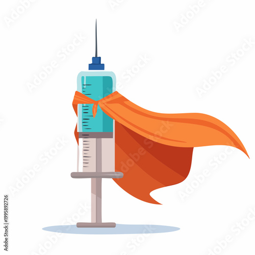 Syringe as a superhero with a cape