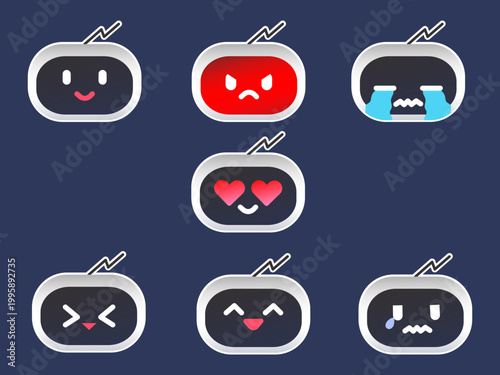 Cute Robot Face Emoticon Set
