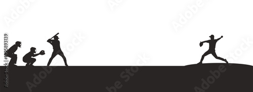 baseball silhouette scene with pitcher batter and catcher on field sports vector