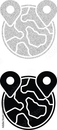 Minimalist Globe and Location Pin Icon Set with Halftone and Solid Styles