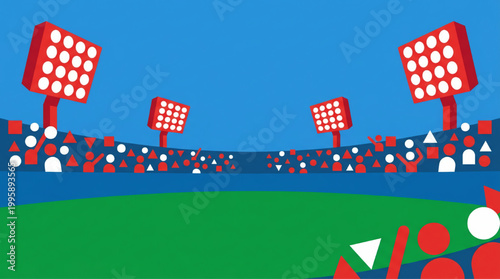 Stadium crowd with abstract figures and floodlights