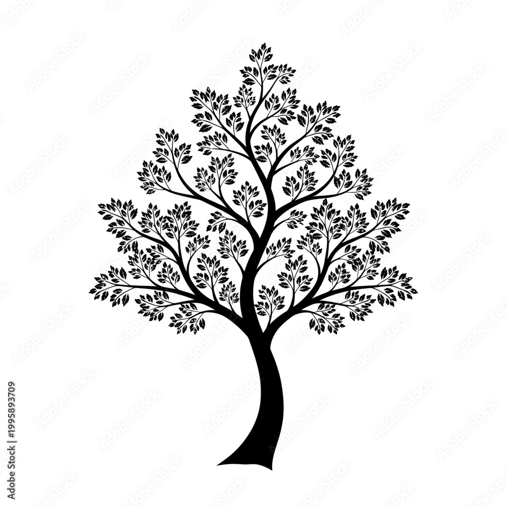 Obraz premium Detailed tree vector illustration with intricate branch and leaf design