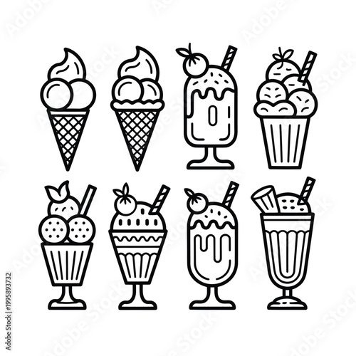 Ice cream vector icons set with various flavors and desserts