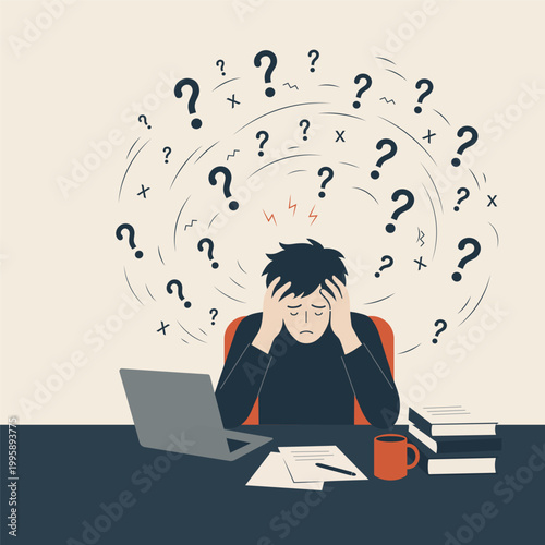 Stressed student overwhelmed by confusion and mental pressure