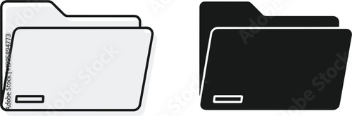 Digital File Folder Icon Set in Line and Silhouette Styles for Document Management Data Organization Storage Systems Web Interface and Office Administration Vector Designs
