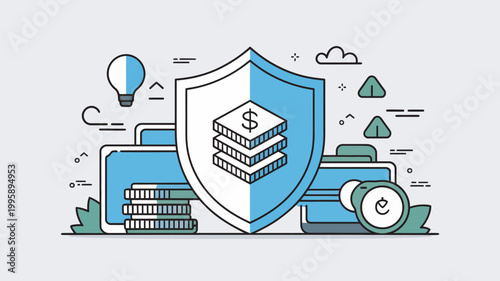 A financial shield protects money and assets with a secure and stable investment concept.