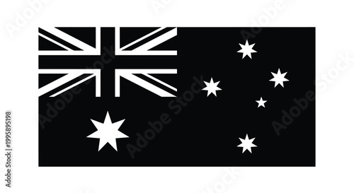 australian flag depicted in black and white silhouette