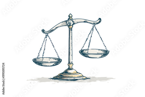 Hand-drawn vintage balance scale symbolizing justice and fairness