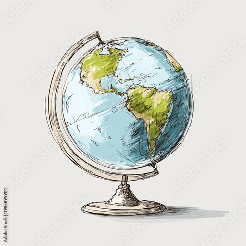 Illustrated globe with continents and oceans in vintage style