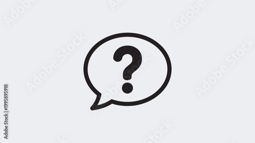 A simple black and white illustration of a question mark in a speech bubble on a plain background