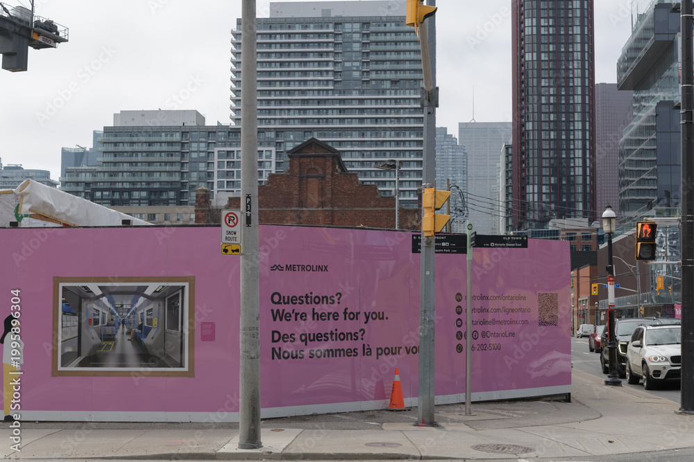 Fototapeta premium construction site (Ontario Line, Corktown Station, King St E, Berkeley, Lower River, Parliament), Toronto