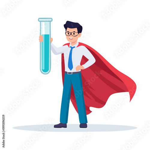 Superhero Scientist Holding Test Tube