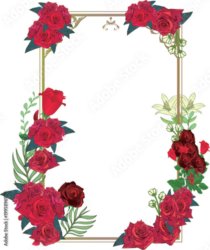 綺麗な薔薇の四角・縦長フレーム装飾枠・素材