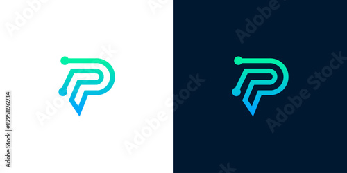 Modern Abstract Letter P Logo Design with Tech and Futuristic Elements in Blue and Green Gradient