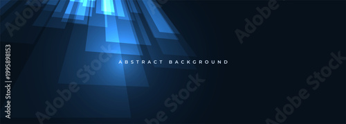Dark blue modern business corporate abstract background with geometric shapes. Wide navy blue presentation banner template. Vector illustration