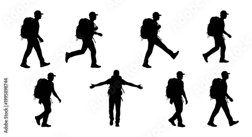 Silhouette Collection: Hiker with Backpack, Diverse Poses