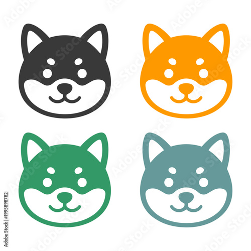 Cuadro en lienzo A flat design icon set featuring Shiba Inu faces in dark navy, orange, green, and gray