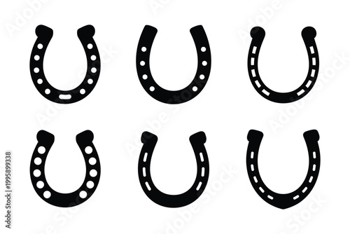 Horseshoe glyph icon vector set featuring horse shoe symbols for luck, fortune, and good luck sign illustration on white background