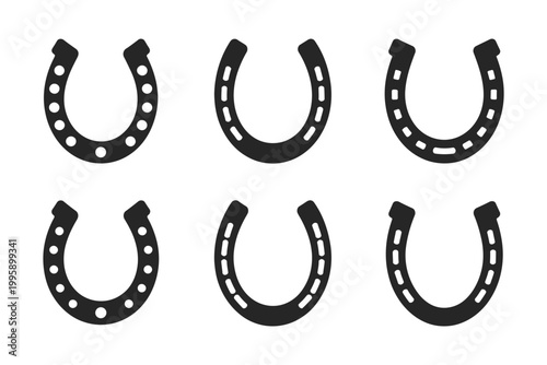 Horseshoe glyph icon vector set featuring horse shoe symbols for luck, fortune, and good luck sign illustration on white background