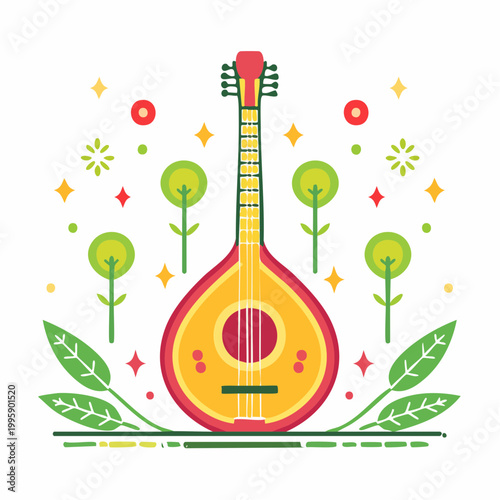 Mandolin with Floral and Star Decorations