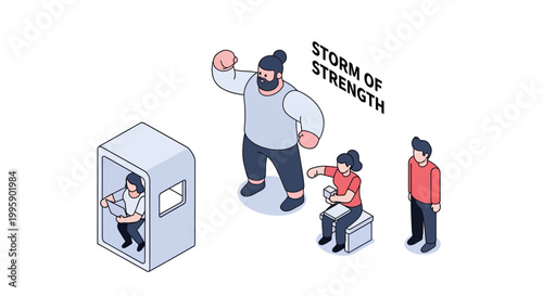 Isometric Illustration of People Demonstrating Strength and Resilience.