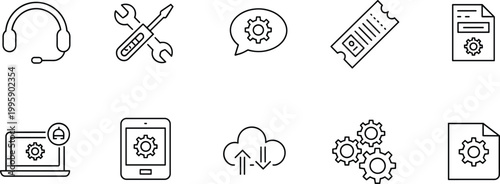 Technical support icons set, customer service maintenance software symbols vector illustration collection design