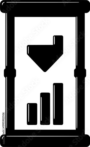 Time Running Out: A stark black illustration of an hourglass symbolizes dwindling time, juxtaposed with a downward-pointing arrow and a set of diminishing bars.