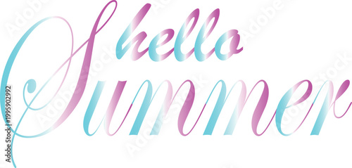 Hello Summer text with gradient colors a cheerful greeting for seasonal promotions and design projects isolated on white