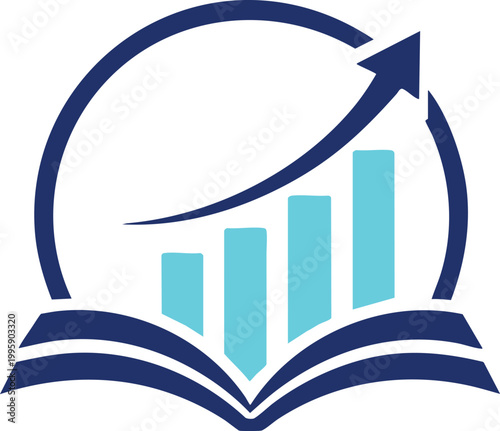 Open book with rising bar graph and upward arrow symbolizing education growth and financial success vector illustration for business concepts