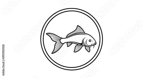Koi Fish Circle Emblem Vintage Illustration
