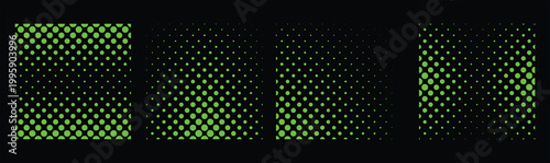 Halftone gradient dot pattern set for modern design backgrounds and print effects. Abstract circle and square panels with fade, mesh, and noise textures in vibrant colors. Editable vector textures for