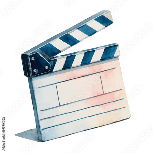 Watercolor film clapperboard with blue stripes for movie production scene