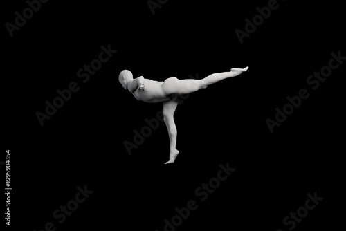 Mannequin side plank pose on black background