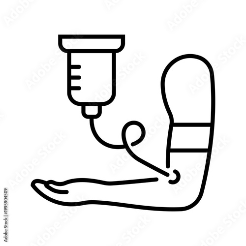 Blood transfusion icon. Healthcare and blood transfusion line symbol. Black and white.