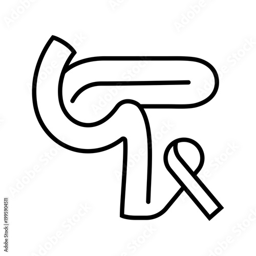 Bowel cancer icon. Healthcare and oncology line symbol. Black and white.