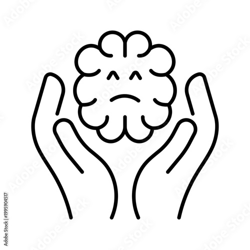 Brain protection icon. Healthcare and neurology line symbol. Black and white.