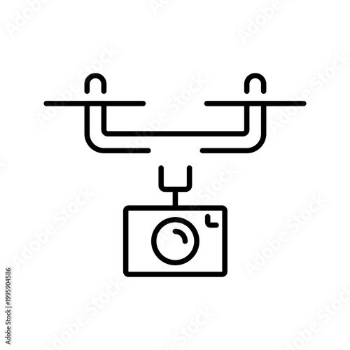 Camera drone icon. Technology and aerial photography line symbol. Black and white.