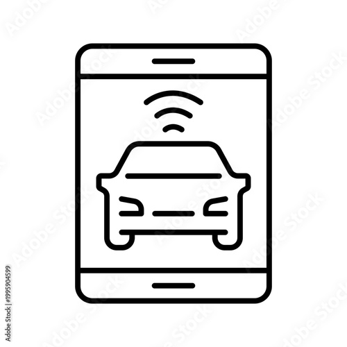 Car app icon. Technology and connected car line symbol. Black and white.
